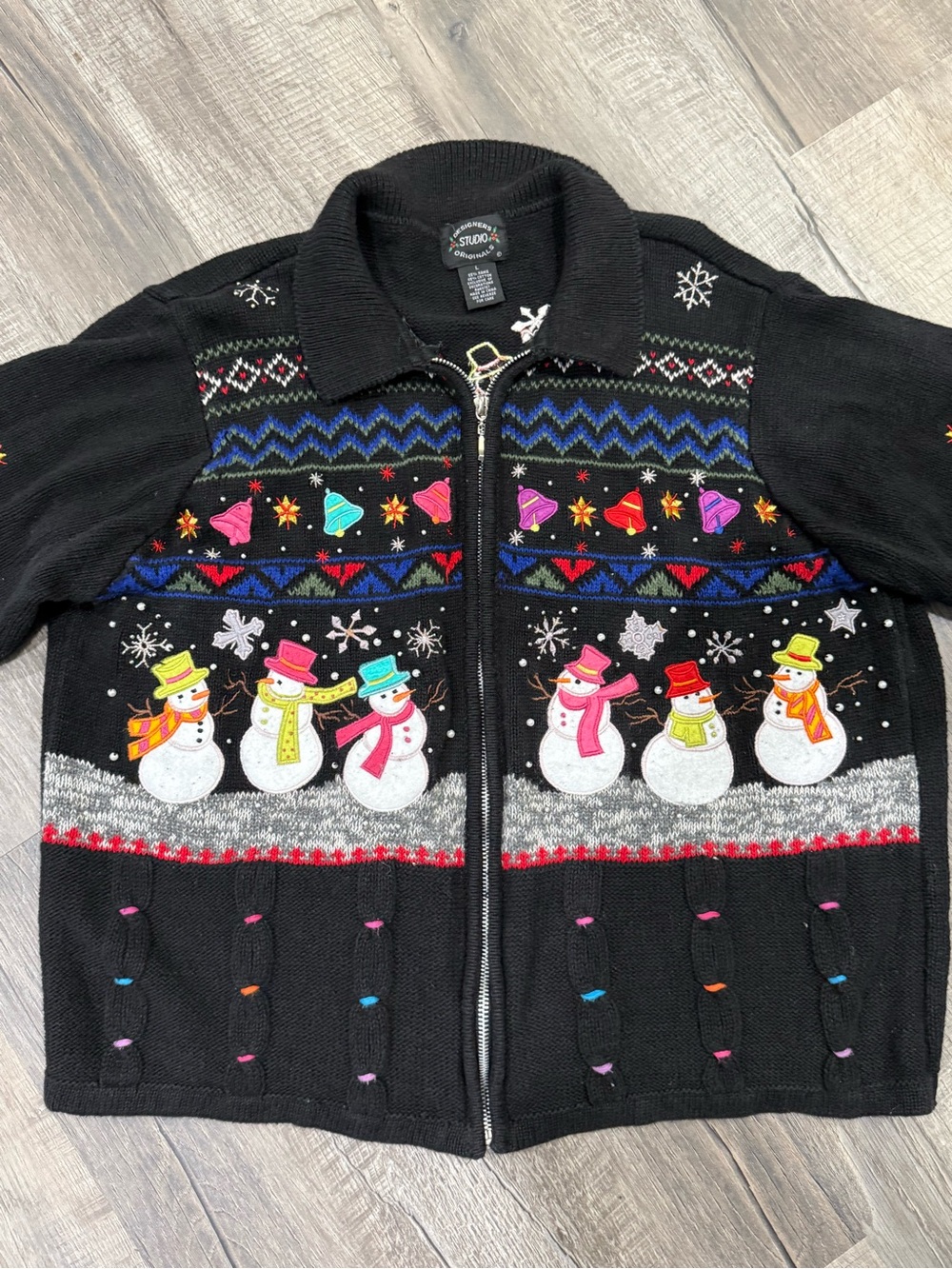 Vintage VTG Designers Studios Originals Christmas Snowman L sweater cardigan